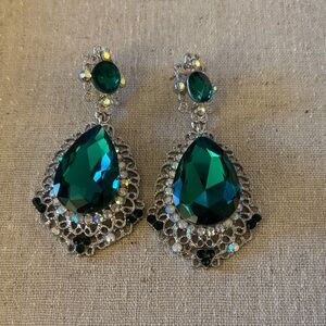 Emerald Teardrop Crystal Drop Earrings - Women Jewelry